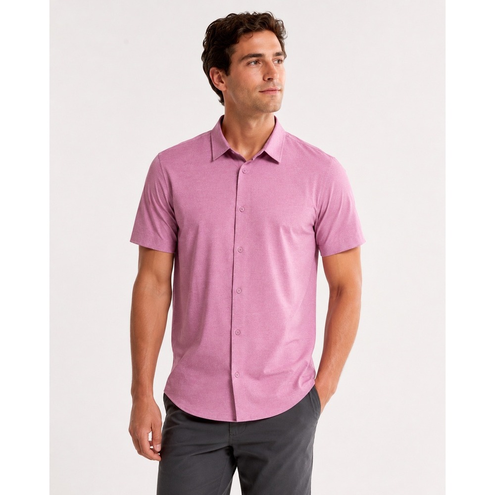 Lululemon Mens XL Short Sleeve Button Up Shirt Pink Textured Performance